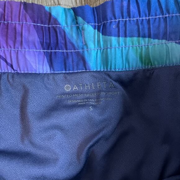 Athleta Blue Print Mesh Racer Run Shorts Size Small - Picture 2 of 6